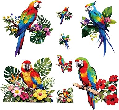 8Pcs Tropical Parrot Iron on Transfer 8 Style Bird Heat Transfer Vinyl Decal Sticker Ready to Press Applique for Clothes Bibs Hats Bags Backpack T-Shirts DIY Fabric Decor Craft