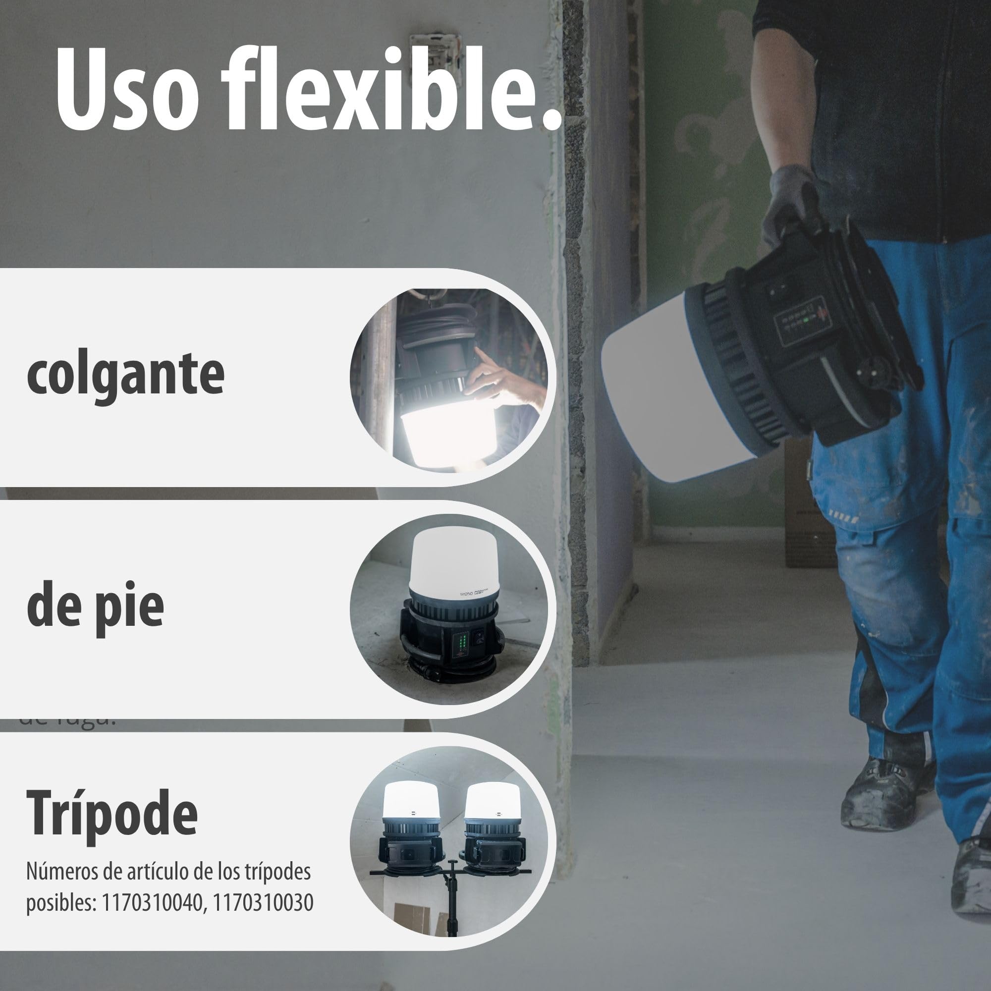 Brennenstuhl Professional Multi Battery LED 360° Hybrid foco de trabajo LED 12050 MH (12000lm, IP54, compatible con baterías de 18V de 10 fabricantes, 5m, sin batería)