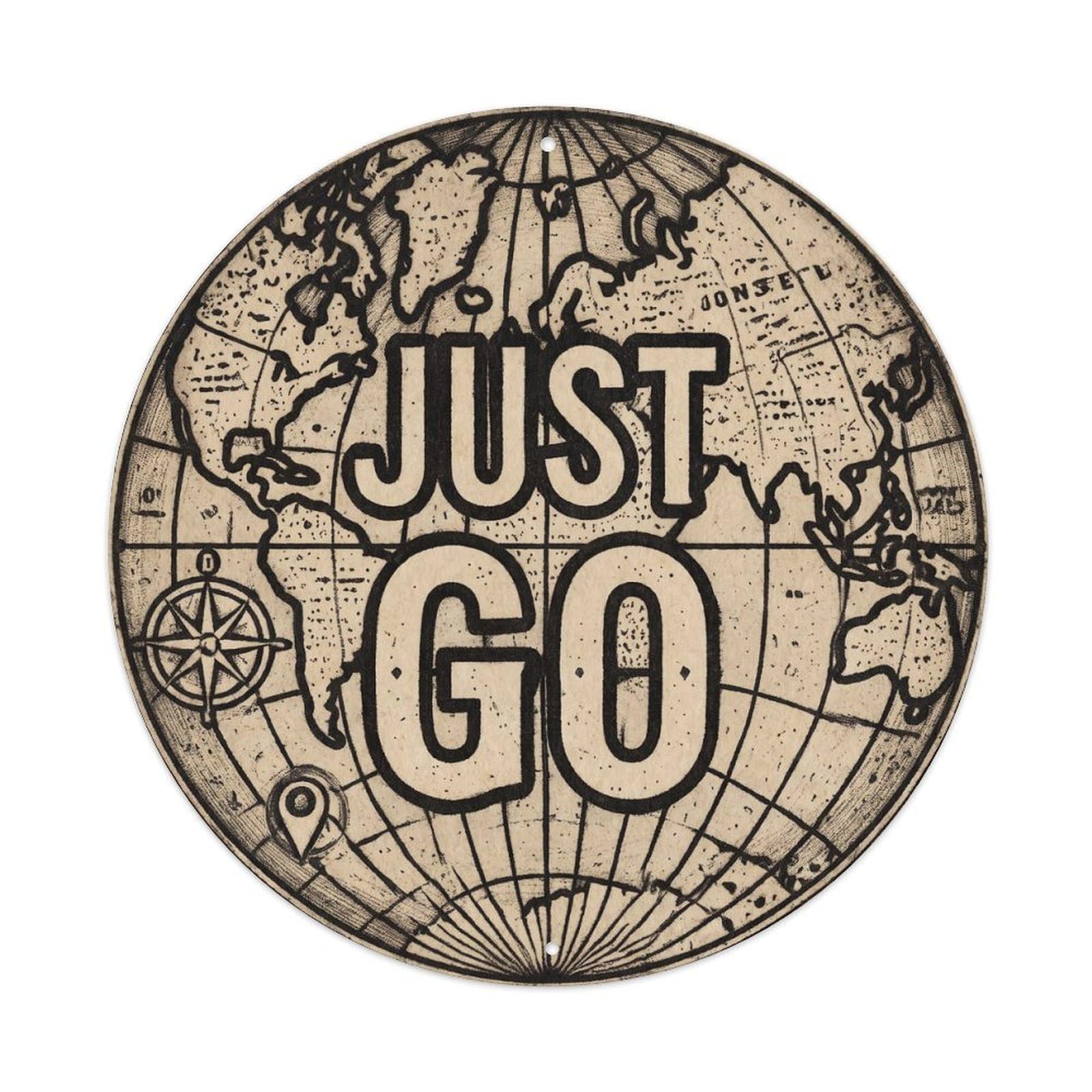 Este 8X8inch Style Vintage World Map With Compass Just Go Rhythm Metal Tin Sign