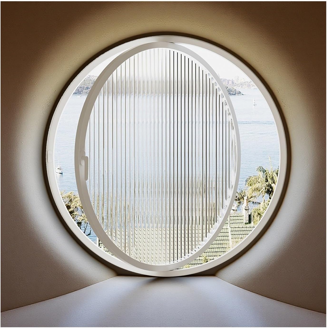 360° Rotatable Aluminum Privacy Glass Window, Shed Bedroom Basement Playhouse Windows with Handle, 40 50 60 70 80 90 100 CM Loft Round Central Hung Window(White,90 cm/35.4 in)