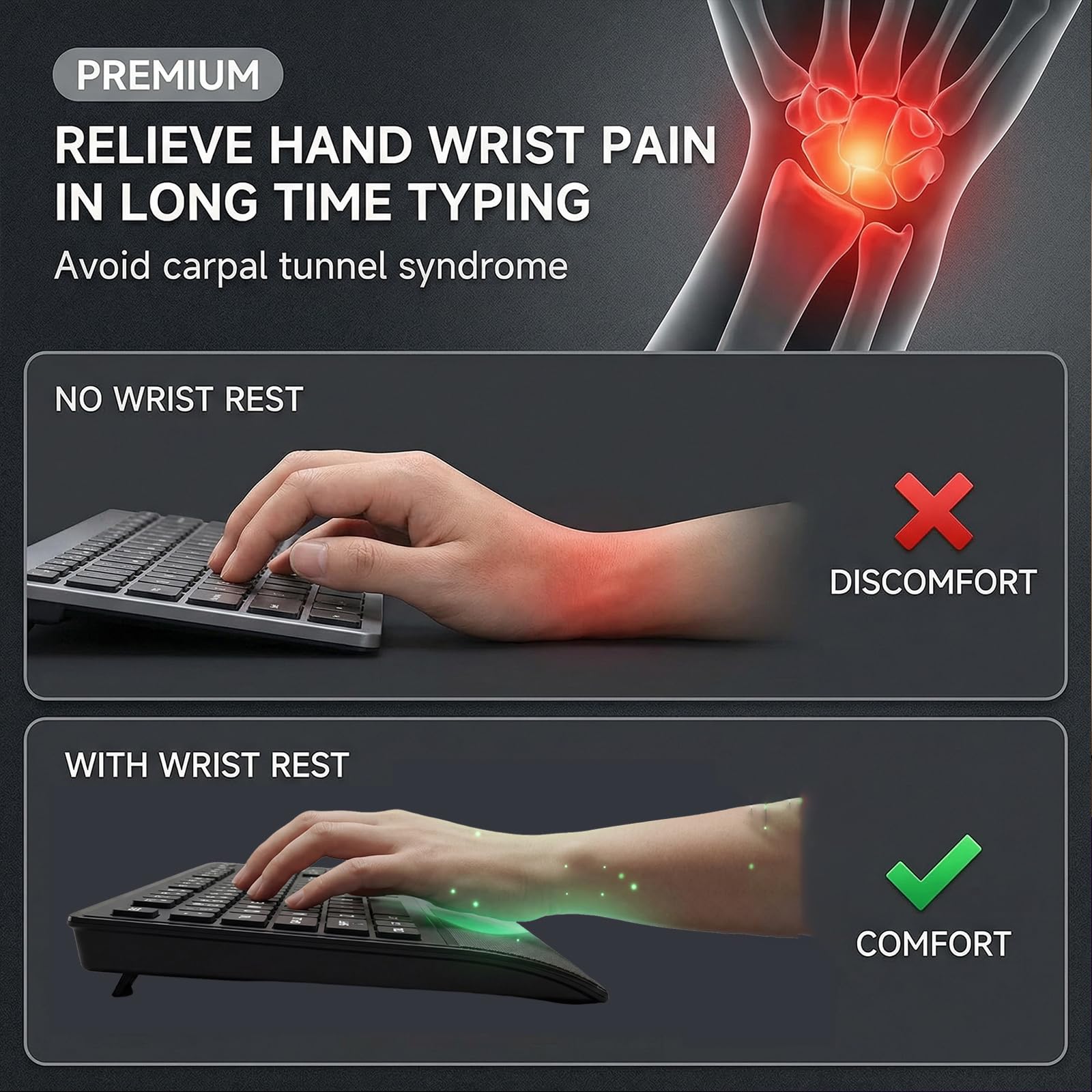 Grande tastiera per computer, con cavo, USB, con coperchio, poggiapolsi, lettere chiave sovradimensionate per ipovedenti e ipovedenti, facile da vedere e digitare per laptop, PC, Windows