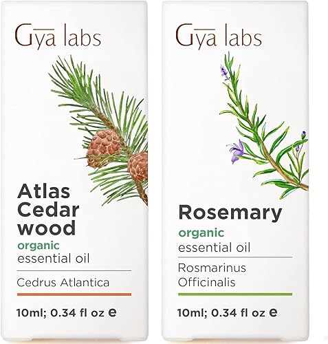 Aceite orgánico de madera de cedro Atlas para el cabello y aceite de romero orgánico para el cabello, juego de aceites esenciales 100% naturales de