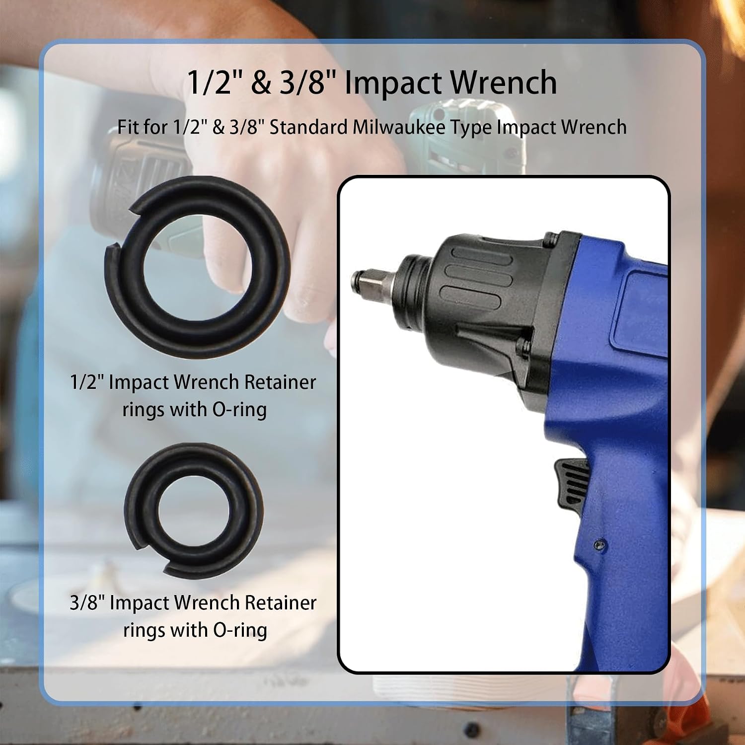 12 Sets 1/2" & 3/8" Impact Wrench Retainer Rings with O-Ring Kit Includes Retainer Ring Anvil Install Tool, Fit For Electric/Pneumatic Wrench
