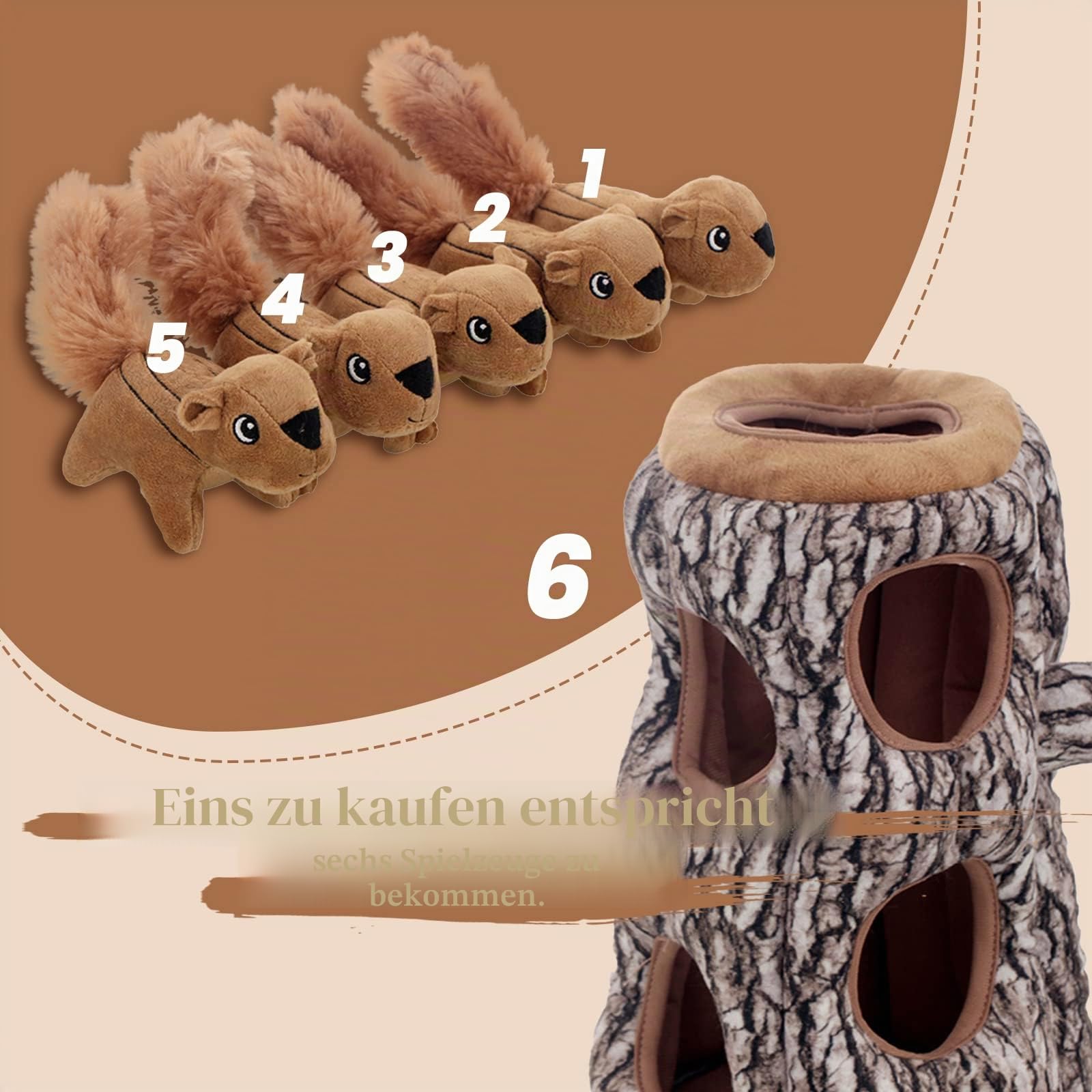 LaiFug Verstecktes Eichhörnchen Plüsch Hundespielzeug Interaktives Quietschendes Hundespielzeug Verstecken XL