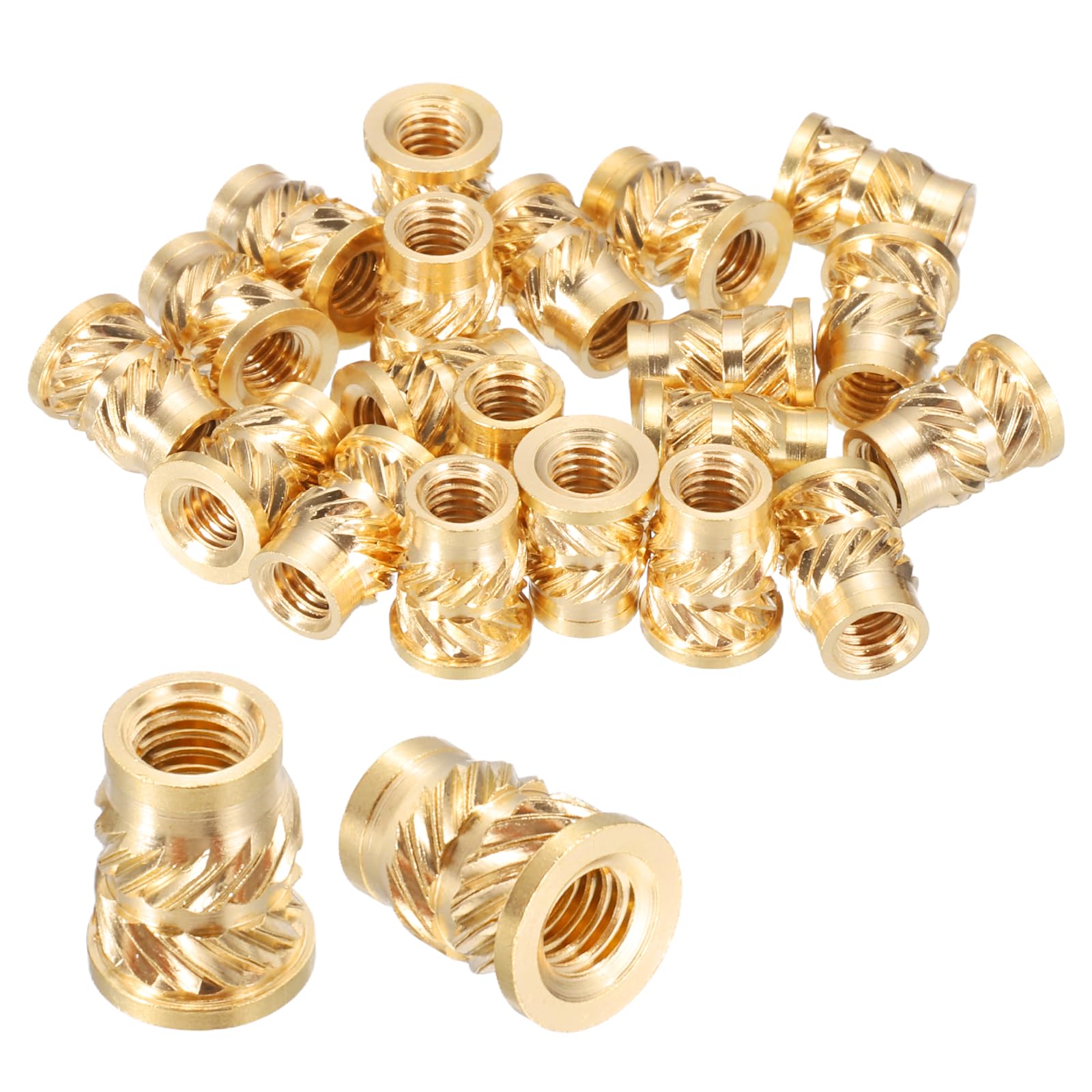 sourcing map 20 Pcs Threaded Inserts, M4 x 9.1mm H x 6.3mm OD Brass Metric Knurled Flange T-Nuts Female Threaded Heat Set Inserts Embedment Nut for Plastic and 3D Printing Components
