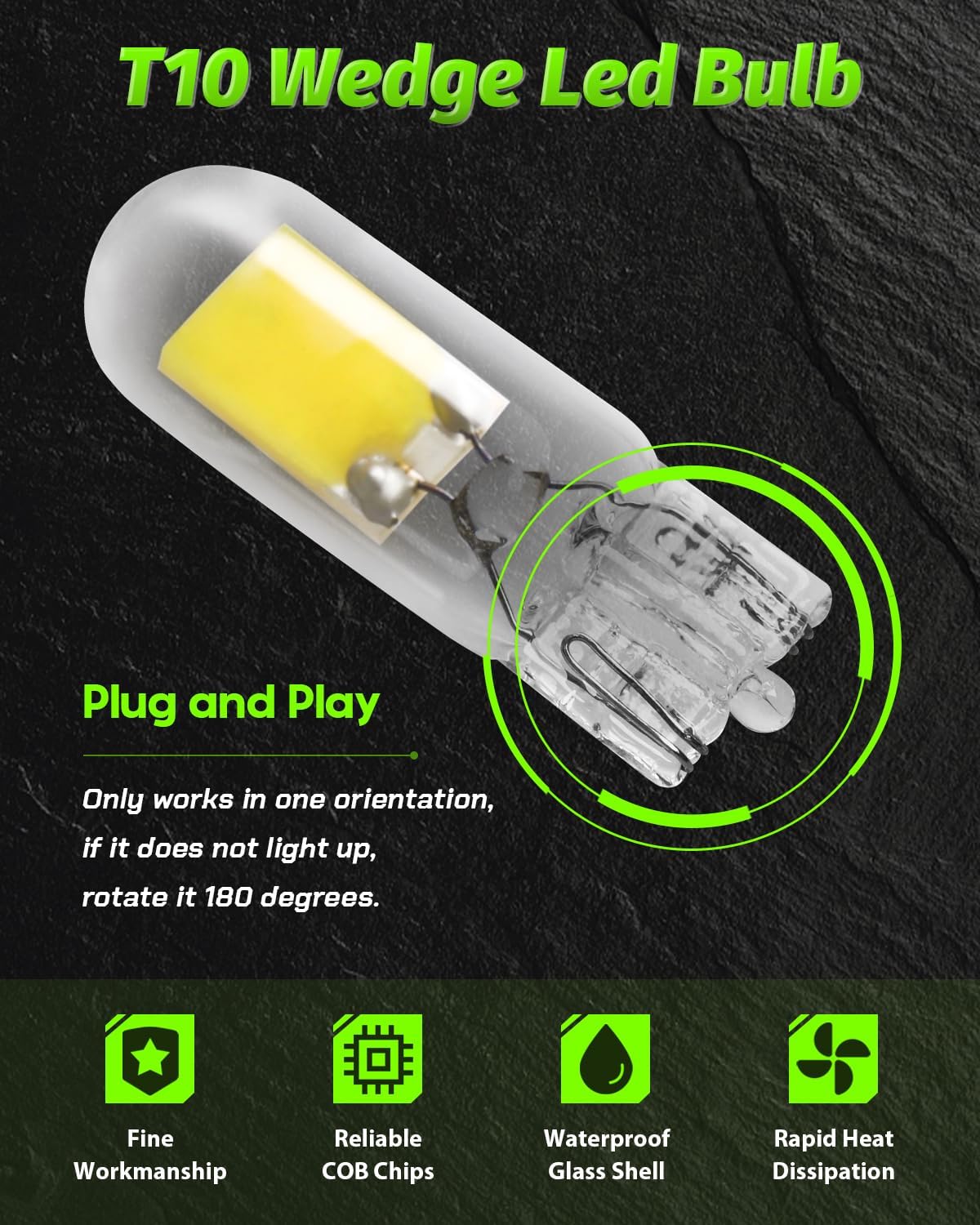 Alopee 4-Pack T10 Led Bulb White 6500K Replacement for T10 193 194 198 W5W 168 Led Bulb Automotive RV Camper Interior Lights Under Cabinet Lights DC 12V Only