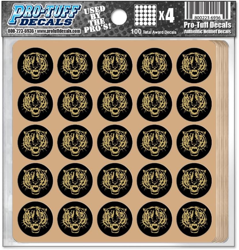 Tiger Award Decals Bengals Cats Thick mil Vinyl 1-1/8" Diameter (100 Decals) Stickers, Football, Baseball, Softball, Lacrosse, Hockey, Coaching, Motivation, Game and Practice (White on Clear)