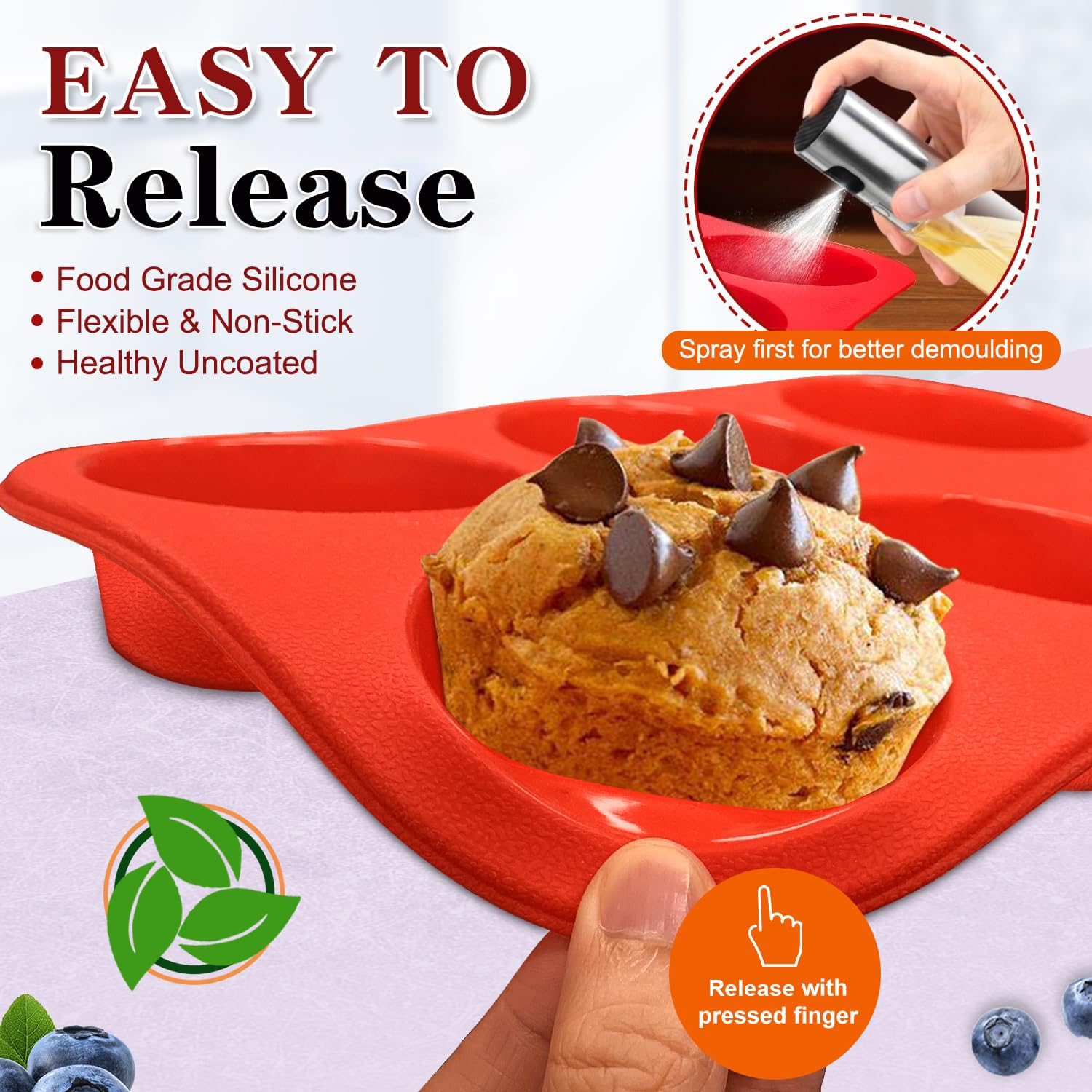 walfos Silikon-Muffinform – 6 Tassen, antihaftbeschichtete Silikon-Cupcake-Form, einfach herausdrücken. Lebensmittelechte und BPA-freie Backförmchen, perfekt für Eier-Muffins, Cupcakes,
