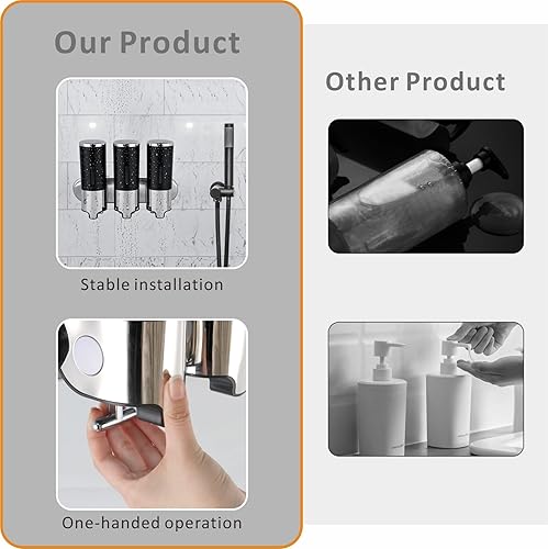 Miniatura 8 de Dispensador de jabón negro montado en la pared para ducha, dispensadores de champú WELLUP sin perforar, dispensador de jabón de ducha de baño de