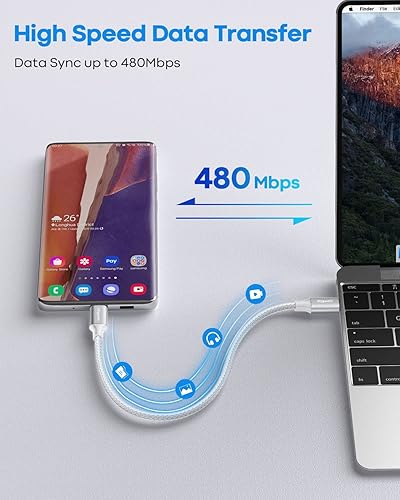 Miniatura 4 de etguuds Cable USB C a USB C blanco de 1 pie, paquete de 2 cables USBC a USBC de 60 W, cable de carga tipo C a C, carga rápida para iPhone 16 15 Pro