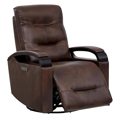 CHITA Genuine Leather Power Swivel Glider Rocker Recliner, Cognac Brown