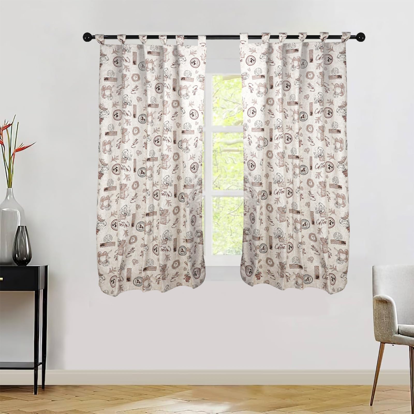 various Cortina Cocina de Estilo Café 90 x 145cm,Tela Opaca Máxima Privacidad para Comedor,50% Algodón 50% Poliester 2 Paneles
