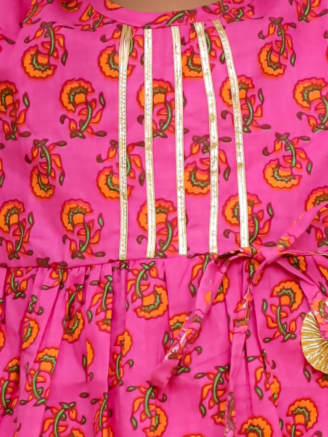 Superminis Baby Girls Jaipuri Print Frock Style Kurti with Frill Sleeves Salwar with Elastic Closure Ethnic Dress