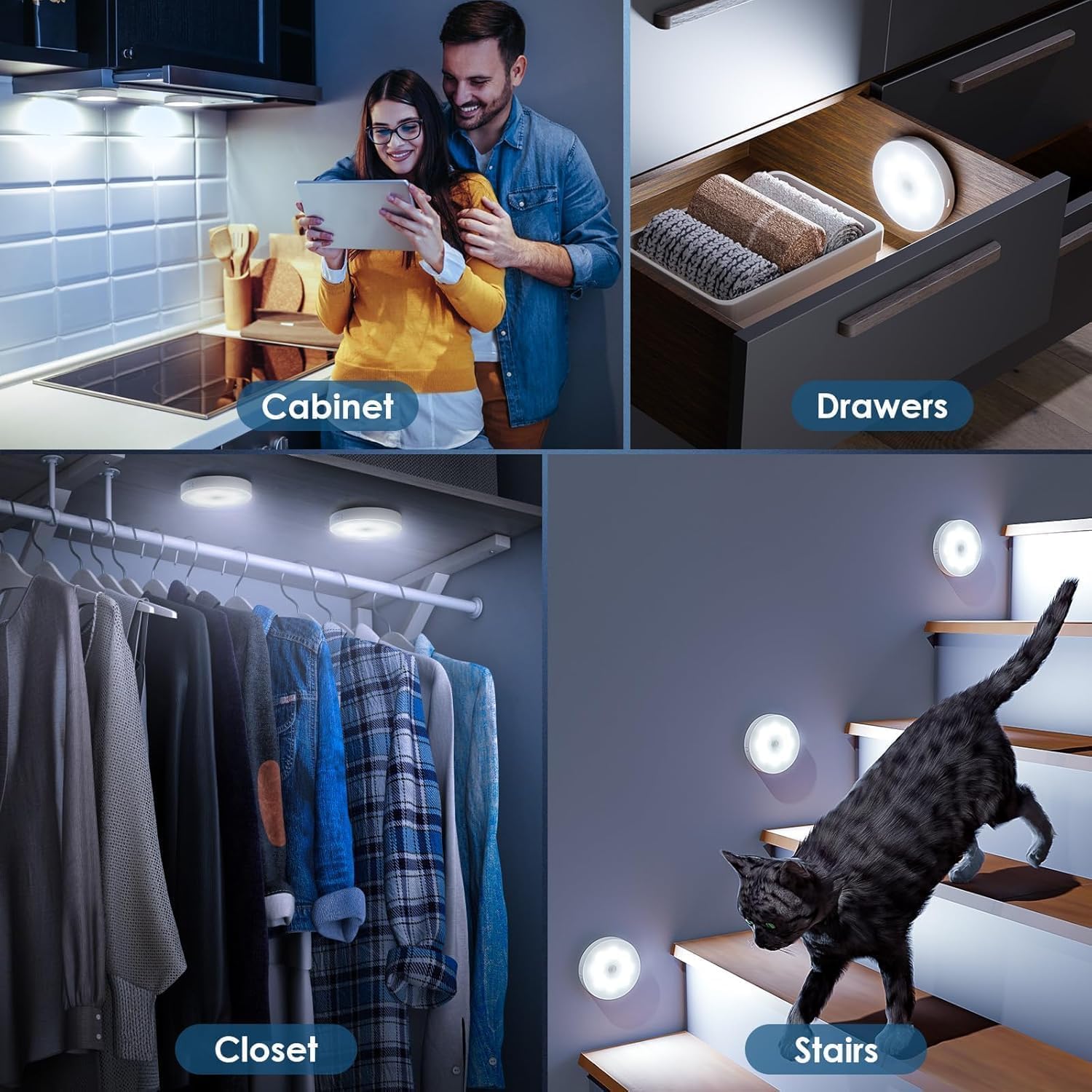 Ultrean Motion Sensor Lights - 2 Pack, Wireless & USB Rechargeable -7