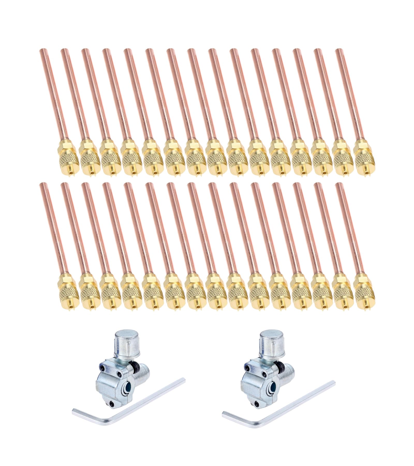 Mtsooning Access Service Valve Kit,2PCS BPV31 Bullet Piercing Tap Valve with 10PCS 1/4" SAE x 1/4" O.D x 4" Stem Core Copper Filling Schrader Valve for HVAC Refrigerant System R12 R22 R502 R134A
