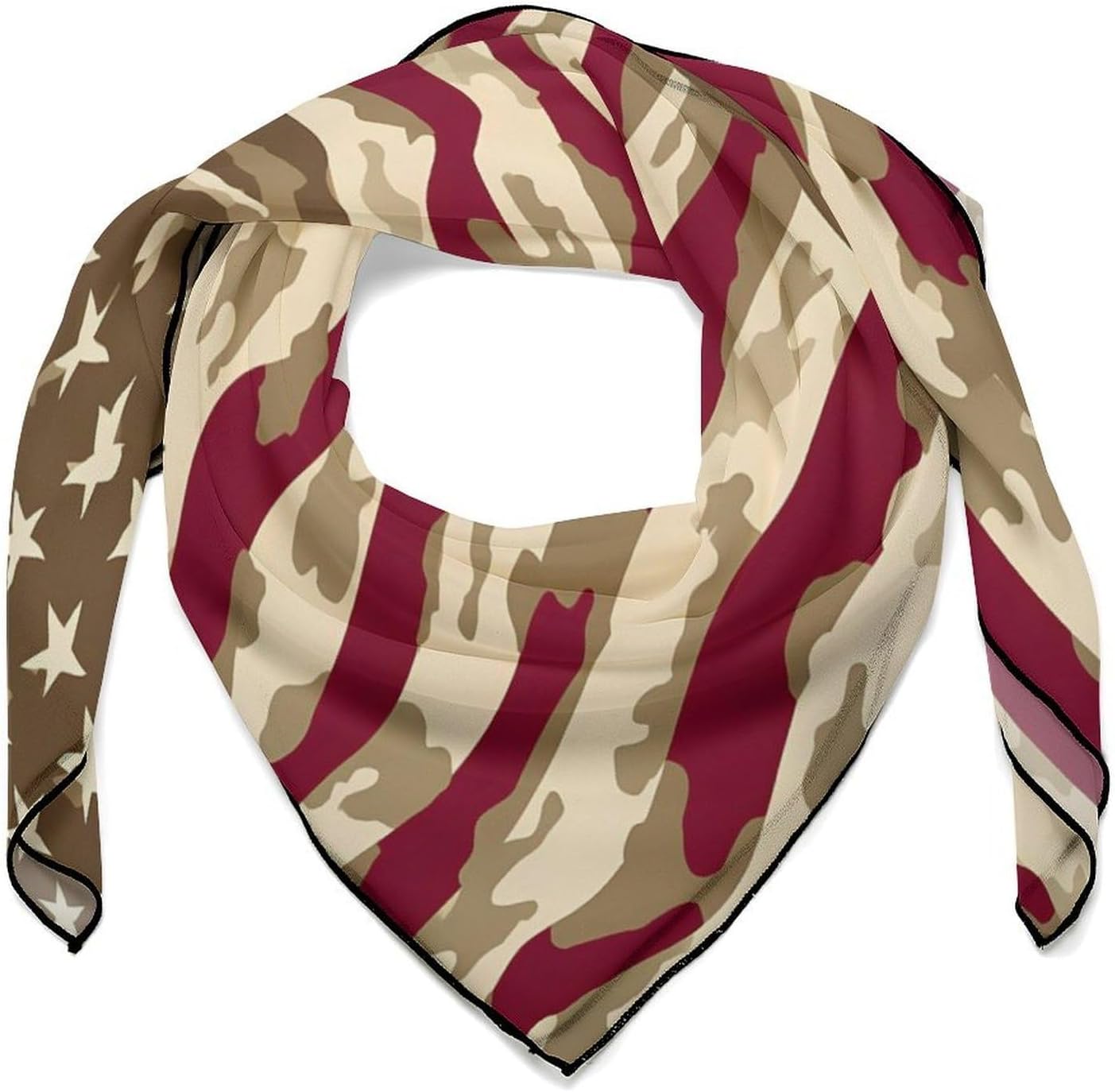 U.S Flag with Desert Camouflage Silk-Like Square Scarf for Women Vintage Printed Neck Scarf Bandanas Hair Scarves