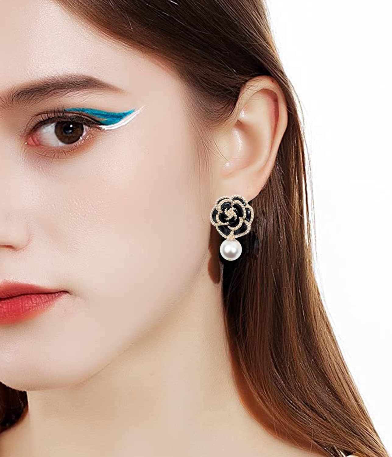 Fashion Imitation Pearl Floral Dangle Drop Earrings Studs for women - Image 6