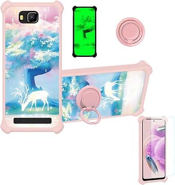 jioeuinly Case Compatible for Logicom Wave 2s Phone Case Cover [with Tempered Glass Screen Protector][Hard PC + Soft Silicone][Ring Support] [Luminous Effect] YGF-GL