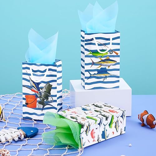 Miniatura 4 de WERNNSAI 16 bolsas de regalo para fiesta de pesca con asa para niños, bolsas de regalo de dulces de pesca con asa para niños, suministros de