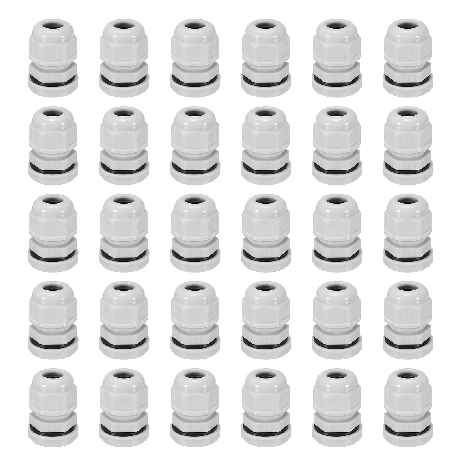 sourcing map 30 Pcs M18x1.5" Cable Glands Adjustable 6-10mm PA6 Nylon IP68 Waterproof Connectors with Seals Anti-Corrosion for Industrial/Outdoor Electrical Systems (White)