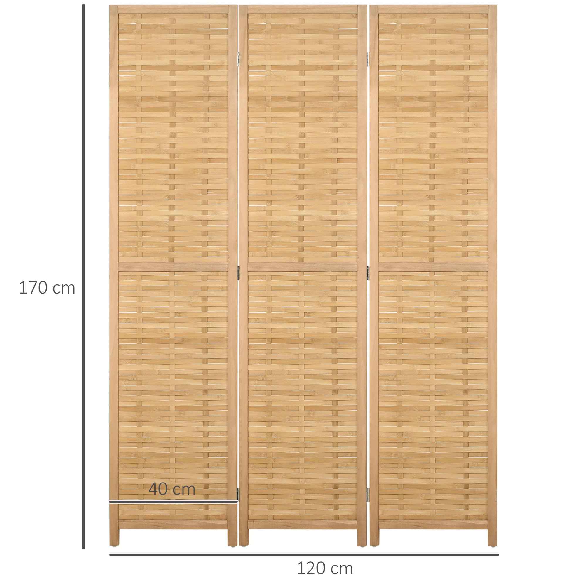 HOMCOM Biombo de 3 Paneles Divisor de Habitación 120x1,8x170 cm Natural | Plegable, Separador de Ambientes, Patrón de Tejido de Bambú, Estilo Rústico, Oficina Dormitorio Salón