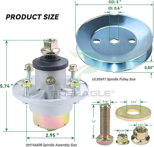 Miniatura 3 de Conjunto de husillo AM144608 previamente engrasado con polea de husillo UC20697 para John Deere X330 X350 X354 X370 X380 X384 X390 X394 X570 X580