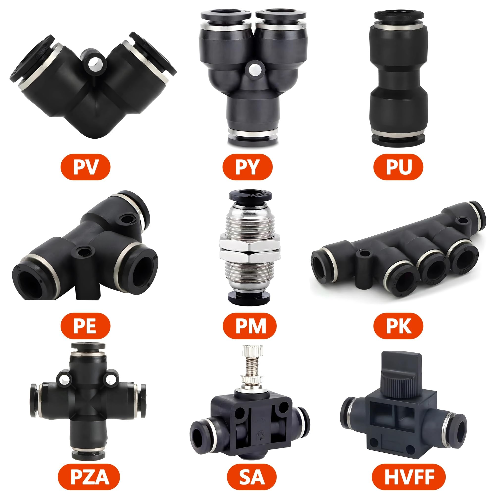 Raccord de tuyau pneumatique noir - Raccord rapide - 10 mm/12 mm - PU PY PK PE PV SA HVFF PZA PM (HVFF, 10 mm)