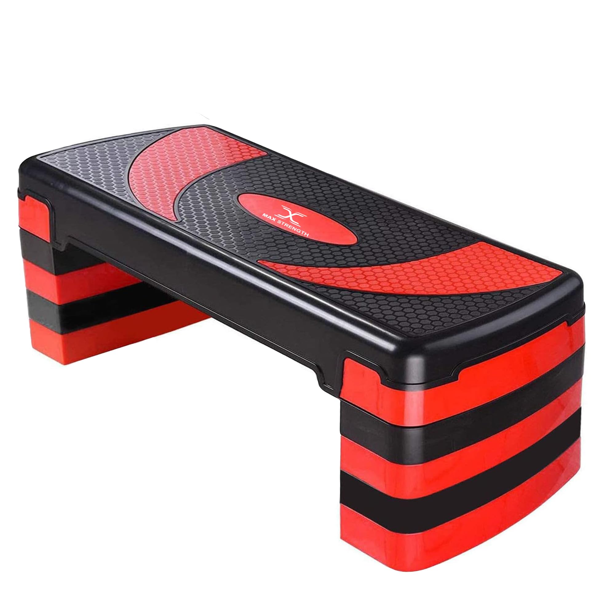 Max Strength Aerobic Exercise Stepper Board with 5 Adjustable Training Steps Levels Great for Home Gym, Cardio & Palesta Pilates Yoga sports (Red Black)