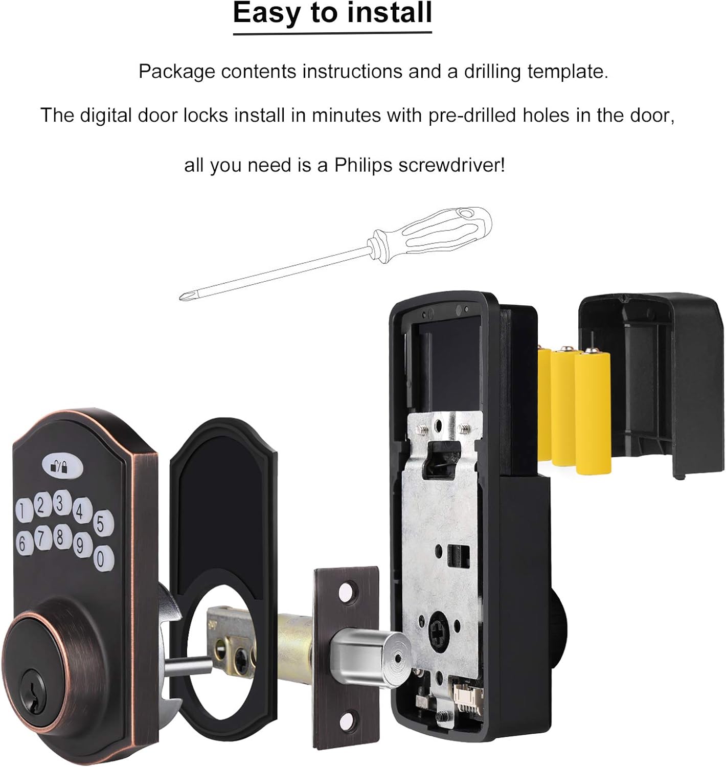 Free Shipping 🛒 DECORITEN Electronic Deadbolt Oil-Rubbed Bronze Finish, Keyless Electronic Keypad Door Lock for Exterior and Front Doors, Entry Door Locks with 1-Touch Motorized Auto-Locking