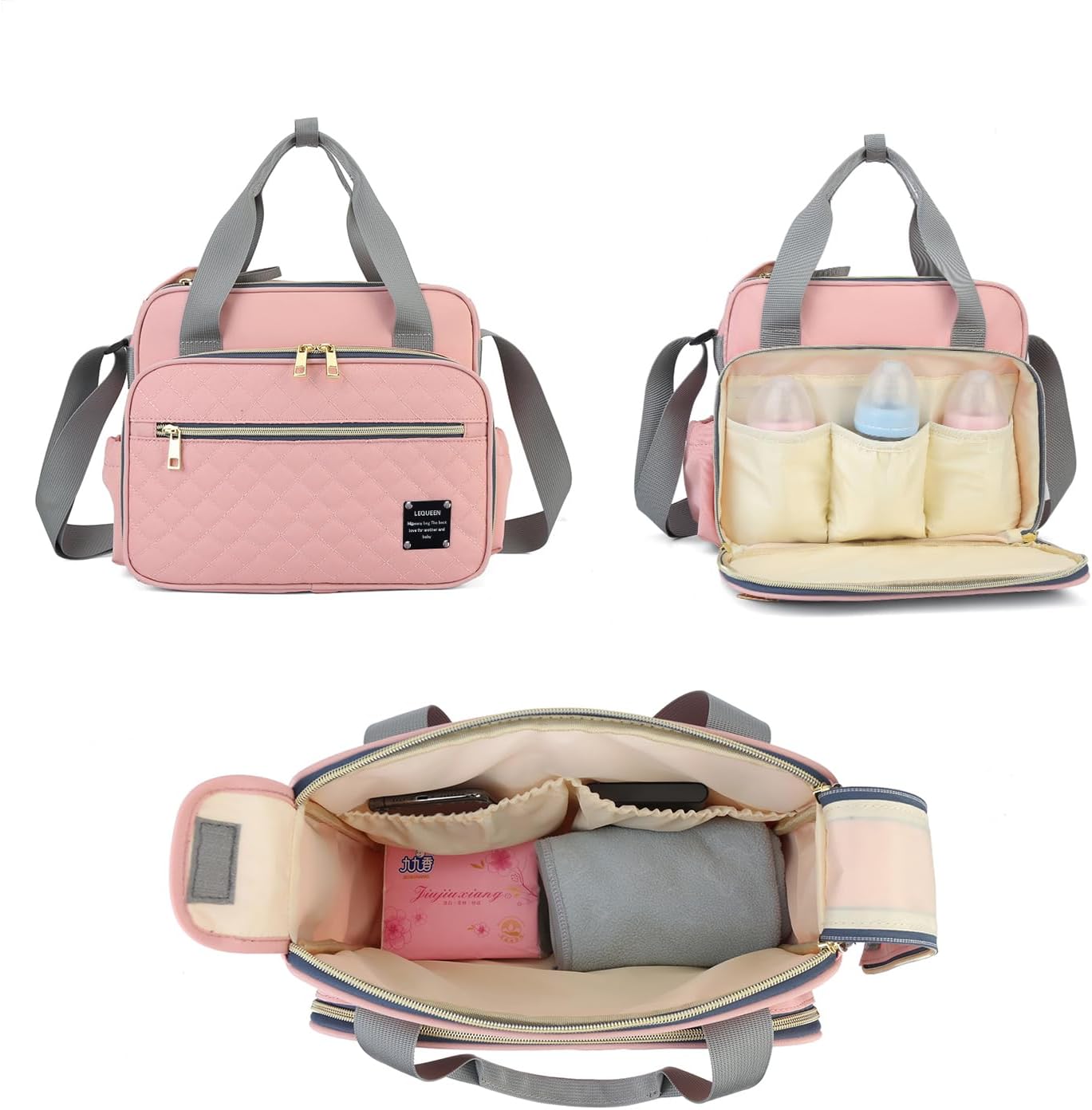 Diaper Bag Tote Baby Changing Bag Large Baby Bags for Mom Multifunction Travel Nappy Bag(Pink) - Image 4