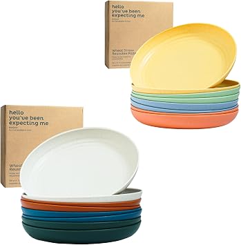Nook Theory Deep Dinner Plates Set of 8 - Wheat Straw Plates, Alternative for Plastic Plates, Microwavable, Dishwasher Safe, Unbreakable Dinnerware, Reusable Dinner Plates Meadow 10" and Urban 10"