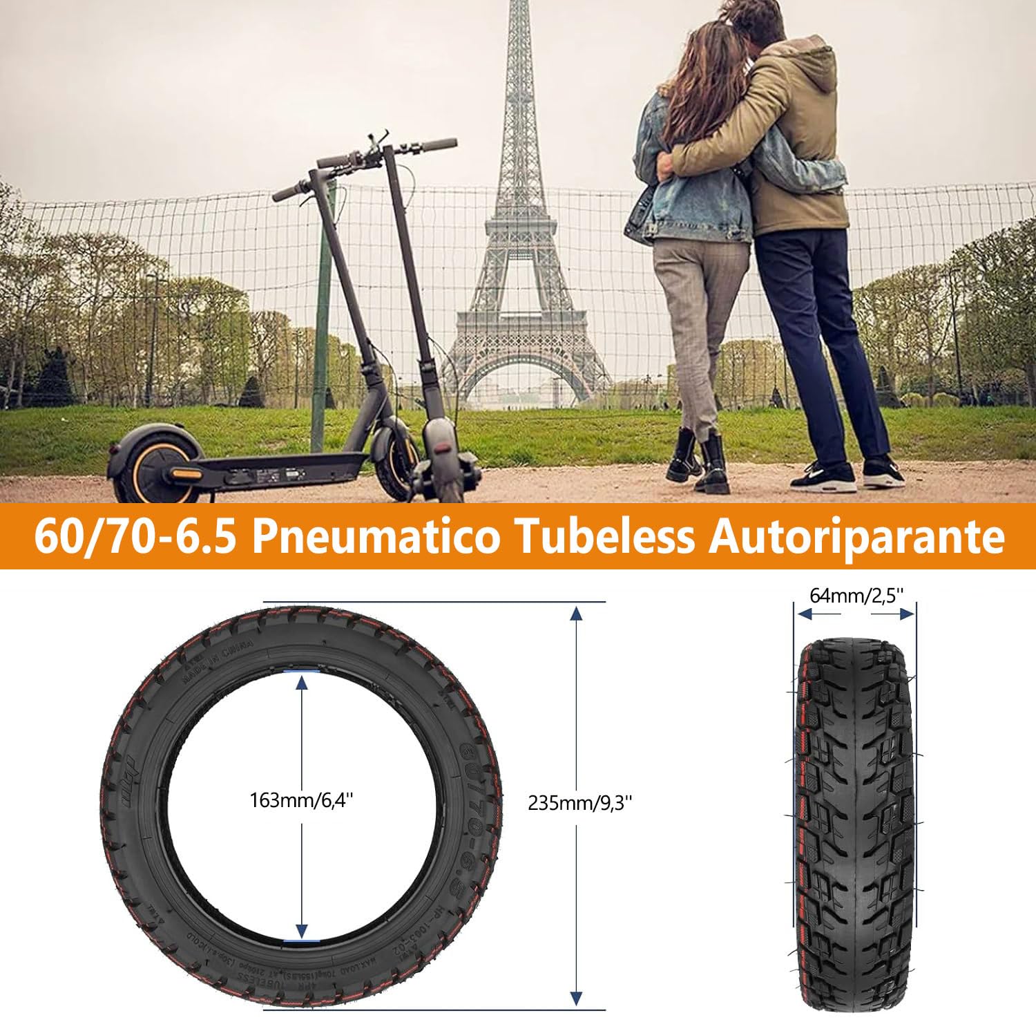 60/70-6.5 Ruote Tubeless per Segway Ninebot Max G30 Scooter Ruota di Scorta Fuoristrada Autoriparante Addensata Antideflagrante Durevole e Sicura (2 Pcs)