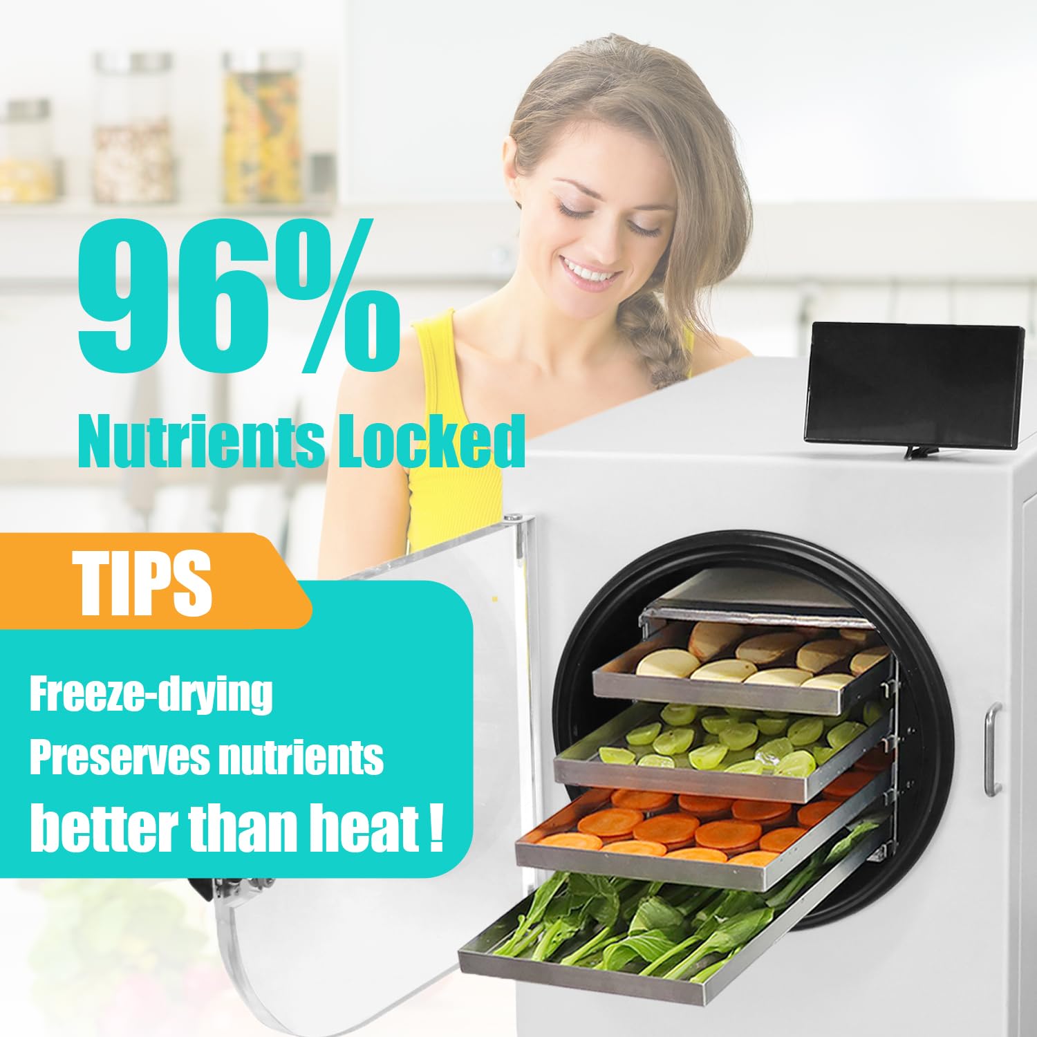 Freeze Dryer Gefriertrockner für zuhause mit 4 Ablagen, 5 kg Kapazität: Dehydrator für Lebensmittel Für Handel & zuhause! Ideal zum Konservieren von Lebensmitteln