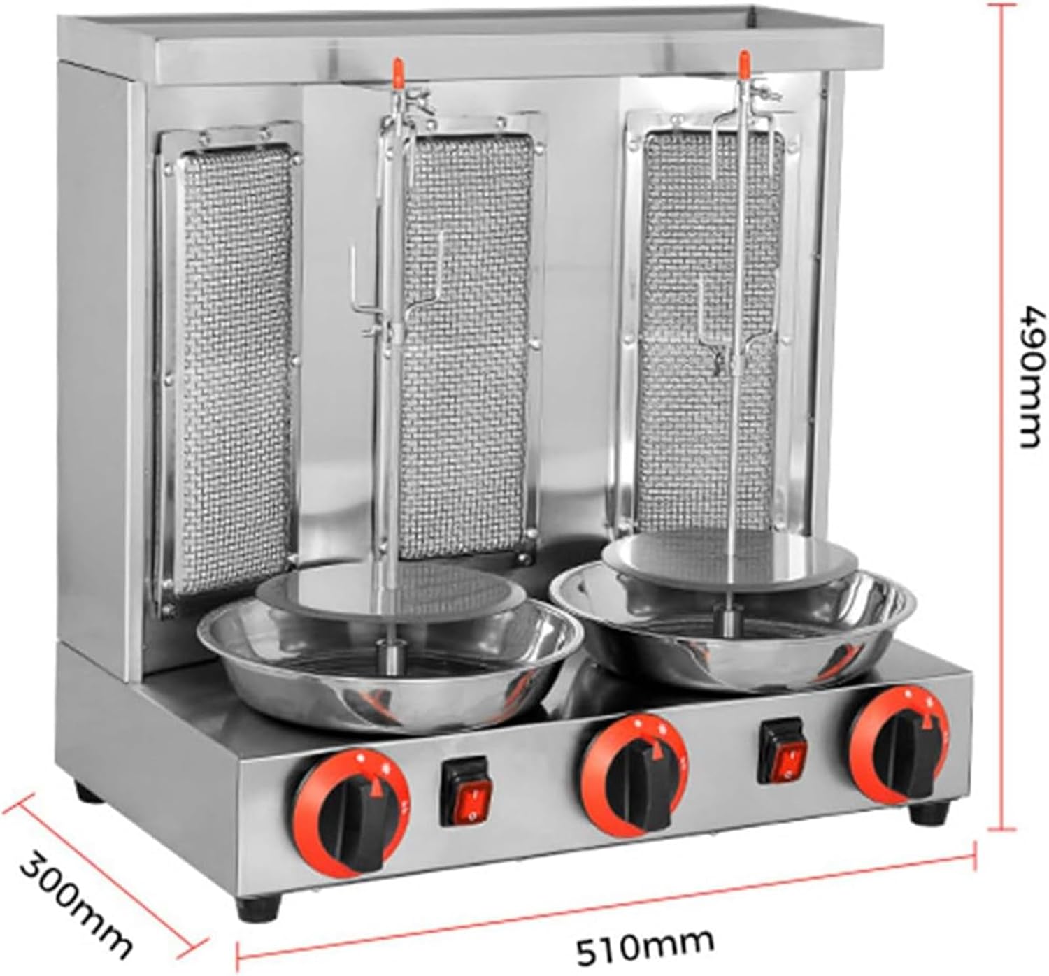 Gas Vertical Rotisserie Oven Grill,Countertop Kebab Cooker Rotating Roaster Baking Machine, 360 ° Rotating Rotisserie Oven, Suitable For Family Gatherings And Friends Gatherings,Silver-B