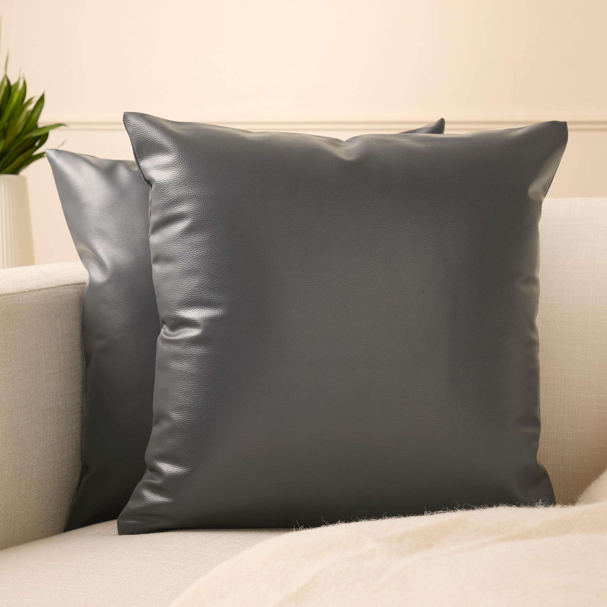 Encasa XO Faux Leather Cushion Covers, No Inserts 40x40 cm Grey โ image 1