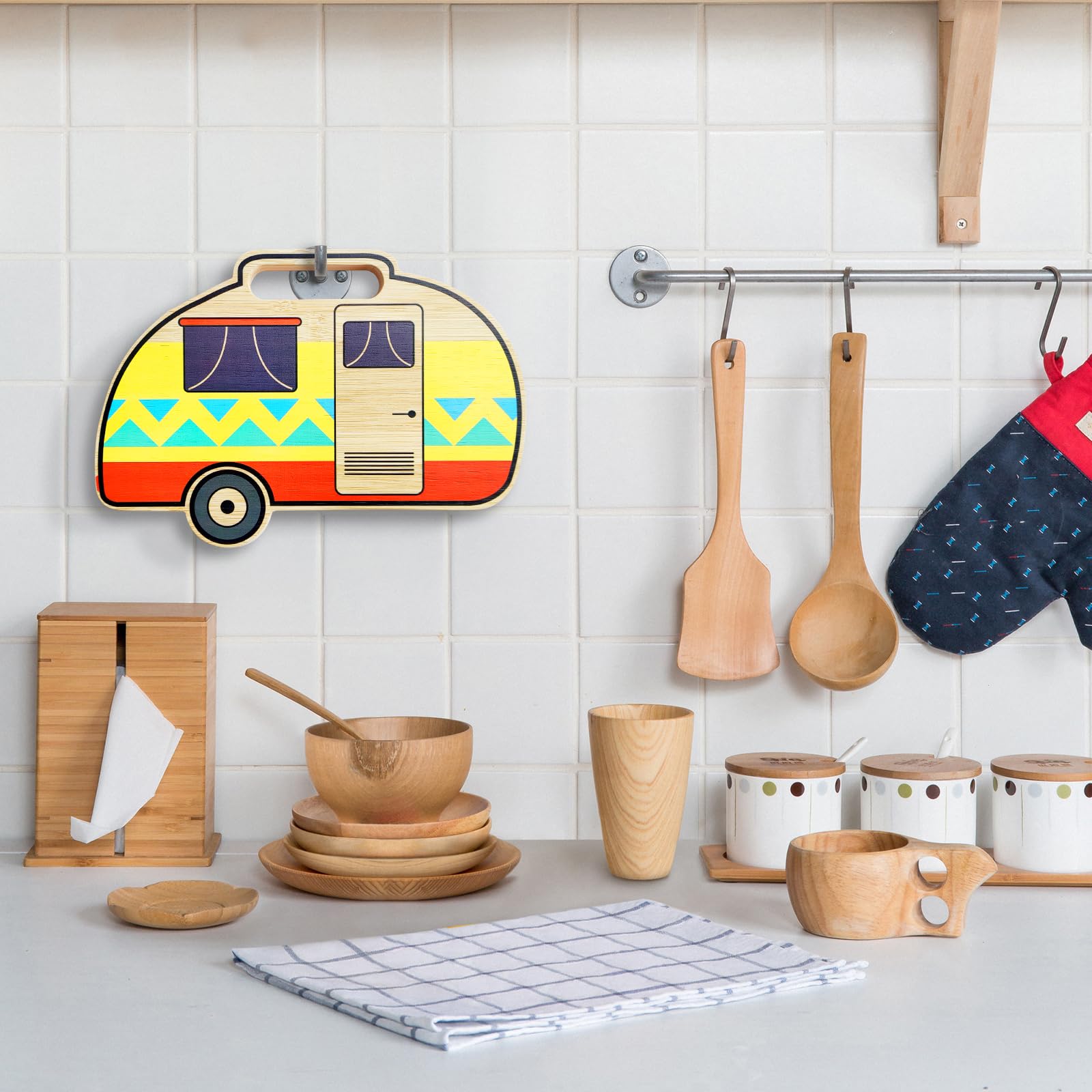 Domemit taglieri per la colazione in bambù, Tagliere da cucina, Regali Natale per Camper, Roulotte Accessori Utili, Campeggio regali, 26x18cm Regali San Valentino per Lei, Gadget Idee Regalo Originale
