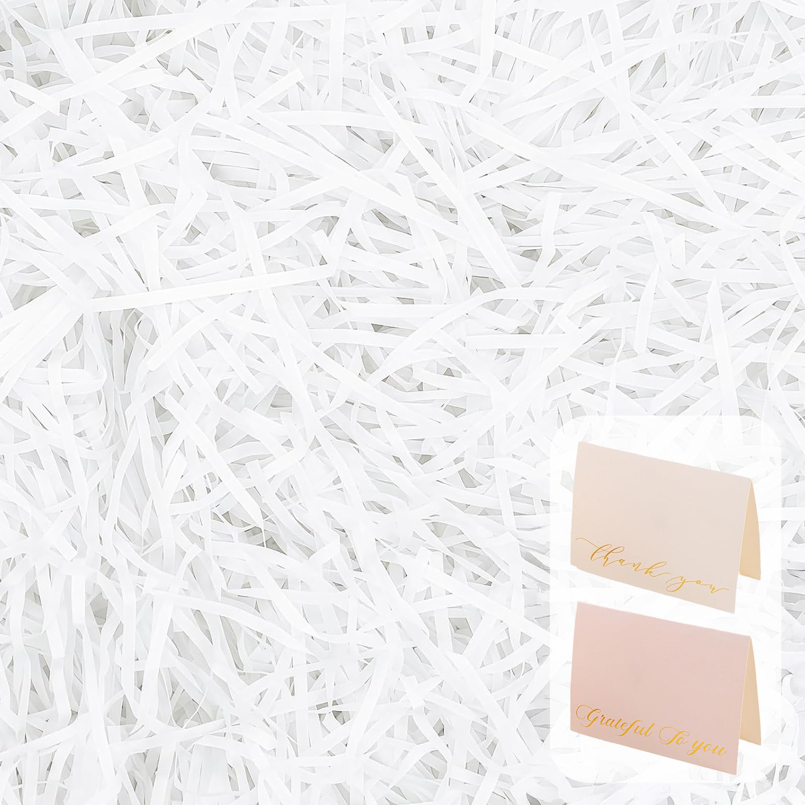 200g White Shredded Tissue Paper with 2 Greeting Cards for Gift Basket, Shredded Paper for Gift Boxes, Shredded Tissue Paper