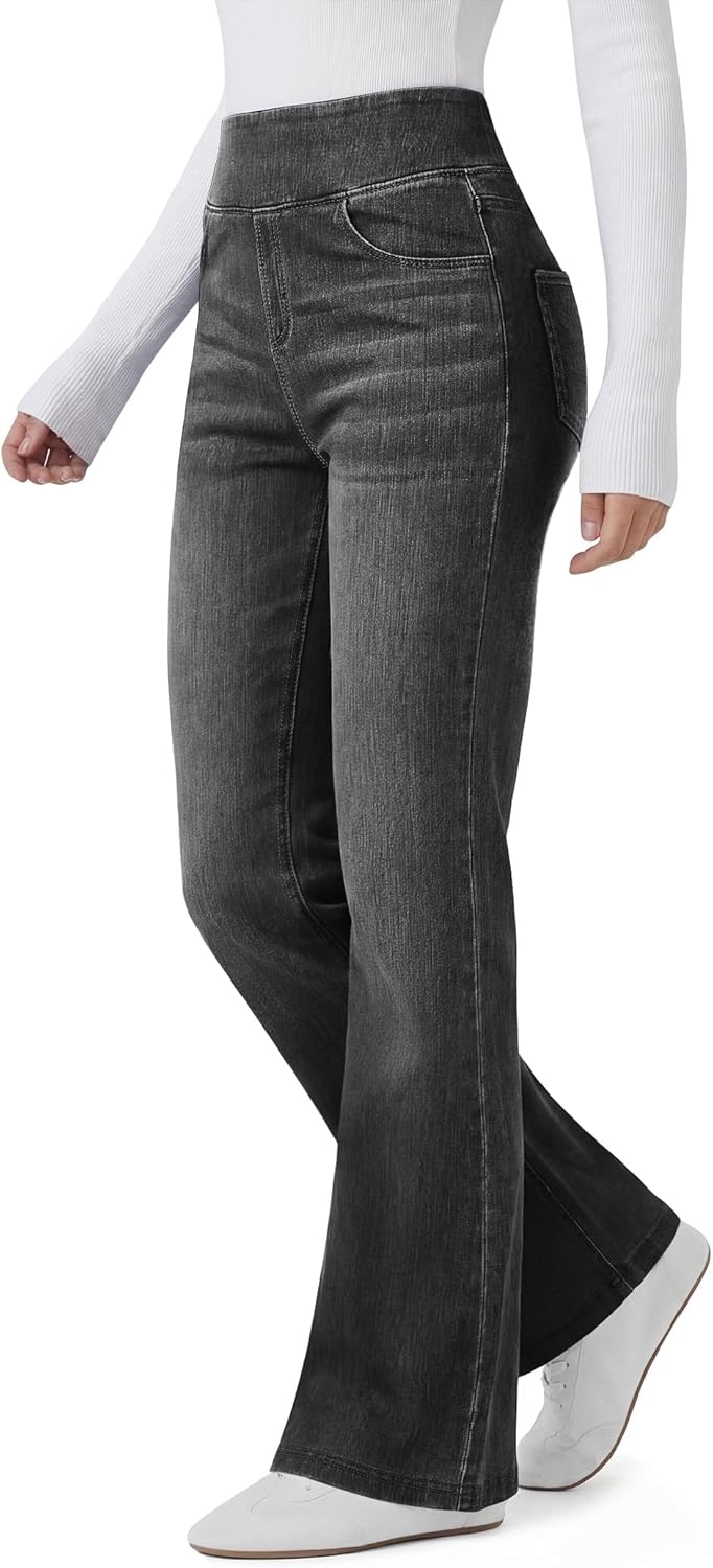 FireSwan Women’s Trendy Stretchy Flare Jeans High Waisted Wide Leg Bootcut Jeans Pull On Casual Loose Denim Pants