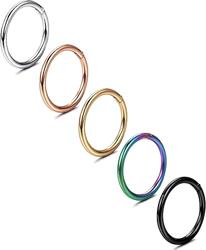 Jstyle Juego de 5 piezas de acero inoxidable 316L piercing para tabique aro de nariz hipoalergénico 16G 18G 20G Metal Sin gemas