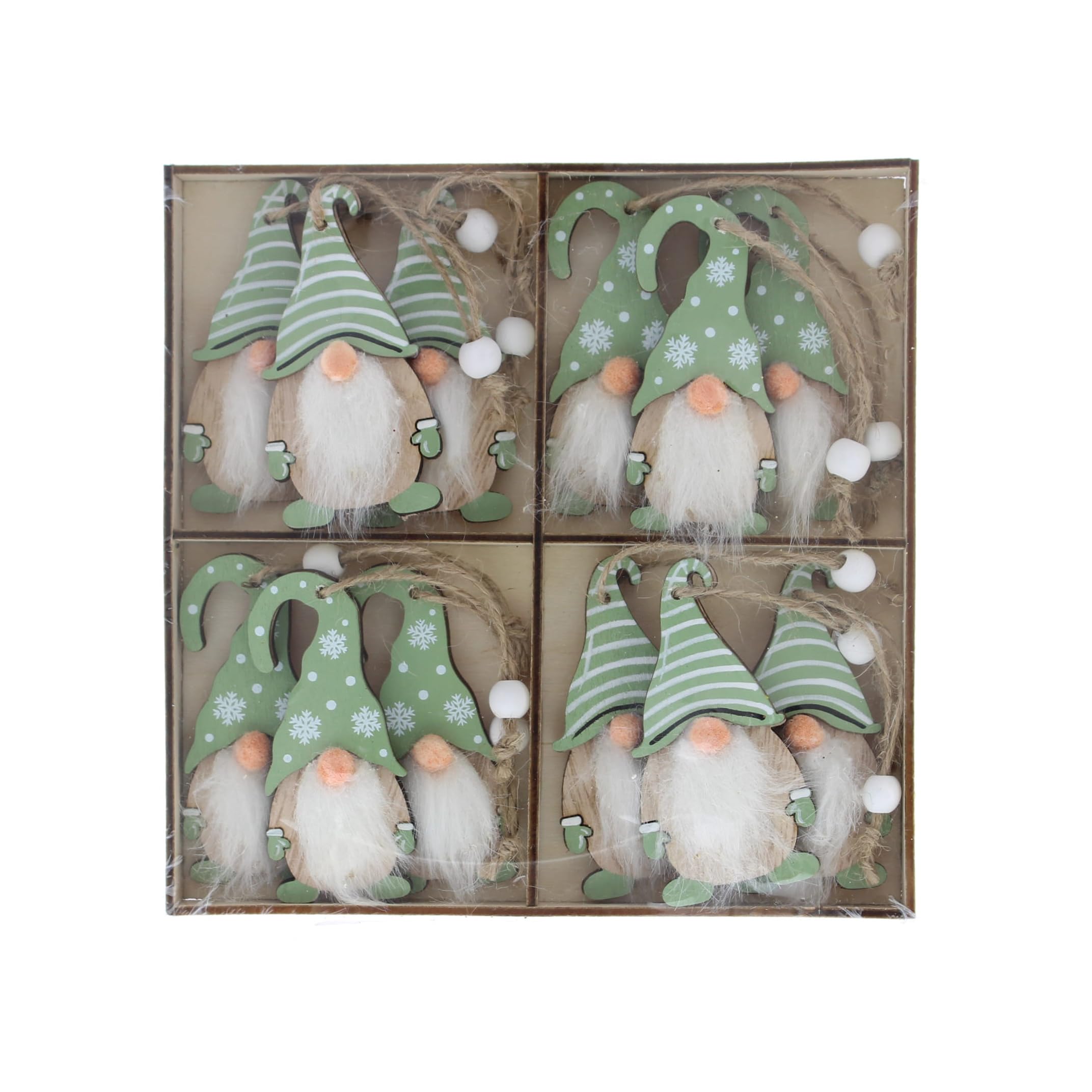 Festive Productions Green/White Assorted Wooden Gonks Hanging Christmas Decoration Pack Of 12 8Cm Christmas Decoration Gonk Themed Décor Xmas Decoration Perfect For Home Living Room Christmas Trees