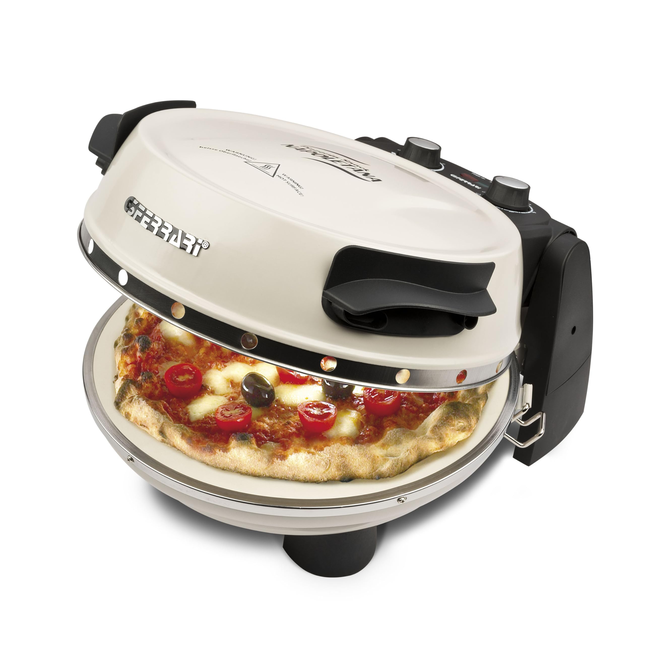 G3Ferrari G1003217 Napoletana Icy Cream Four à pizza électrique, jusqu'à 400 °C, avec pierre à pizza, avec 2 pierres/pizzas et plats, etc. en 3 minutes, convient également pour table et jardin