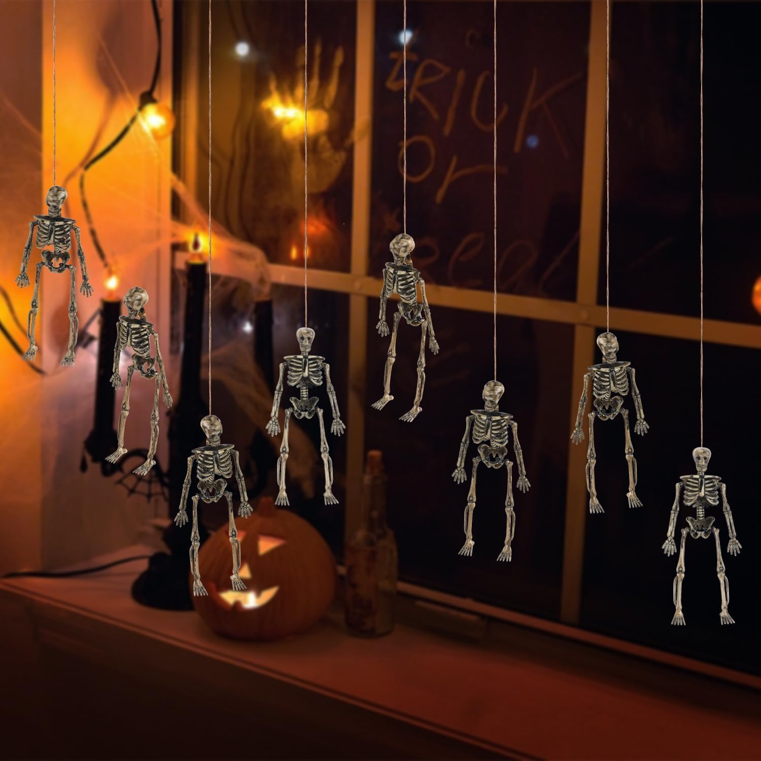 8 Mini-Skelette Deko Mit Hanfseil | Gruselige Halloween-Dekoration | Ideal Für Partys & Spukhäuser