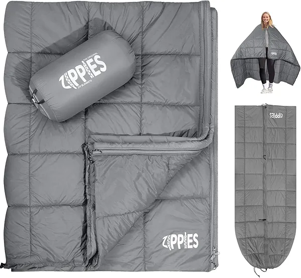 ZIPPIES 3M Thinsulate Insulation Puffy Camping Blanket for Cold Weather, Queen Size Warm Camping Quilt with Zipper, Waterproof Outdoor Sleeping Bag for Hammock, Cozy & Versatile Gift for Men and Women
