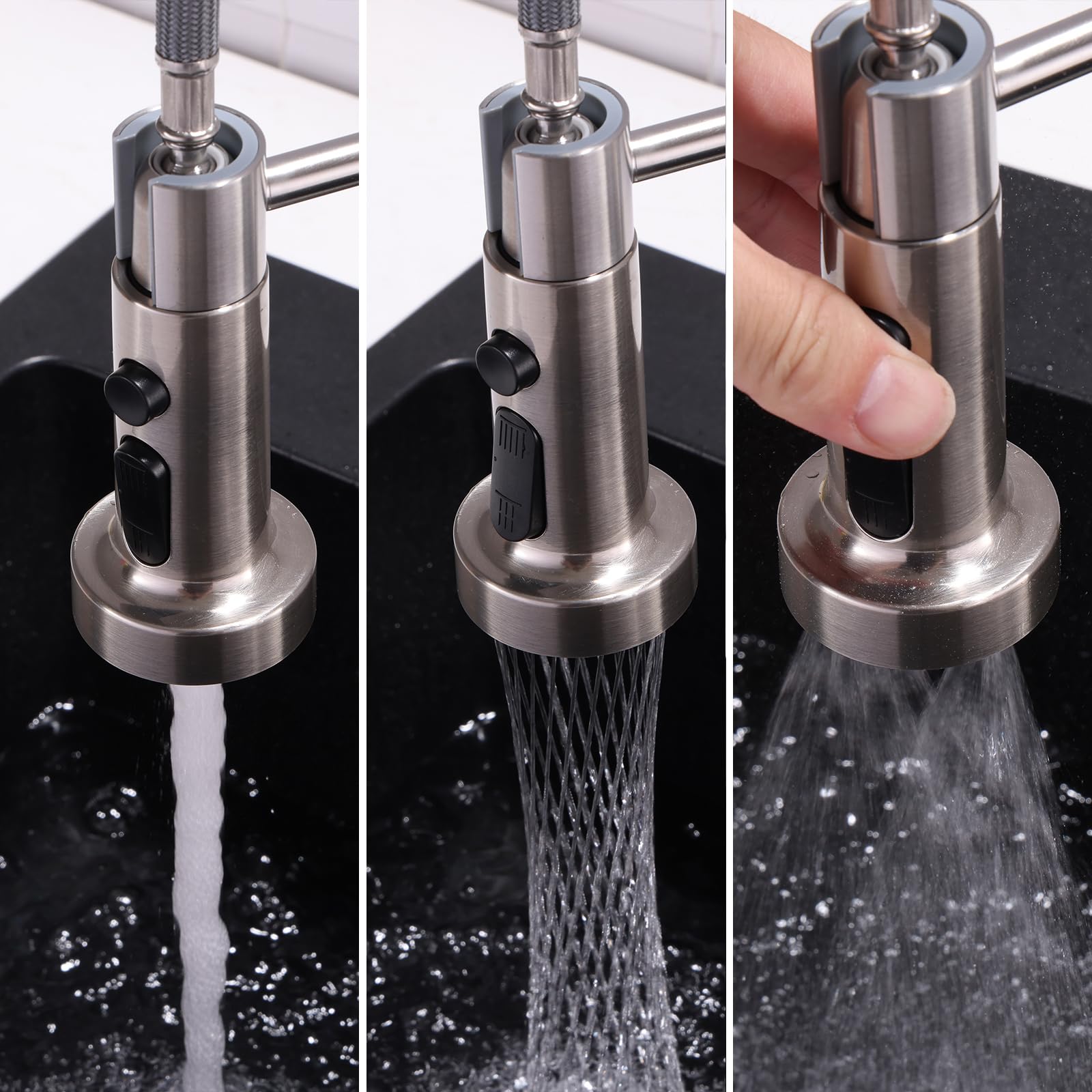 Generisch Wasserhahn Küche Mischbatterie Ausziehbare Küchenarmatur mit Federmechanismus 360° schwenkbar klappbar schwarz 3 Funktions Klapparmatur für Fenstermontage