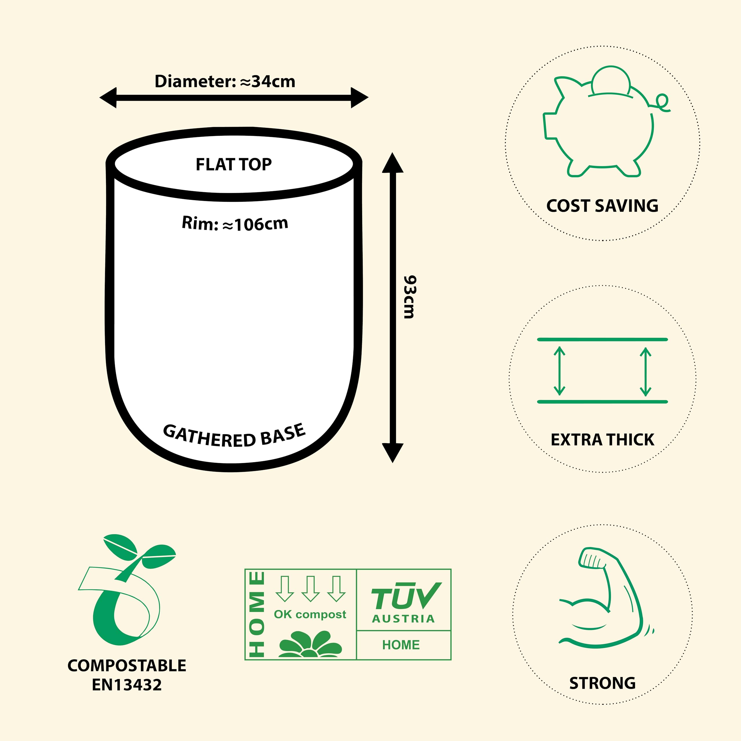50L Kompostierbare Bio-Müllbeutel für Küche & Straßenrandtonne – Packung mit 100 Stück