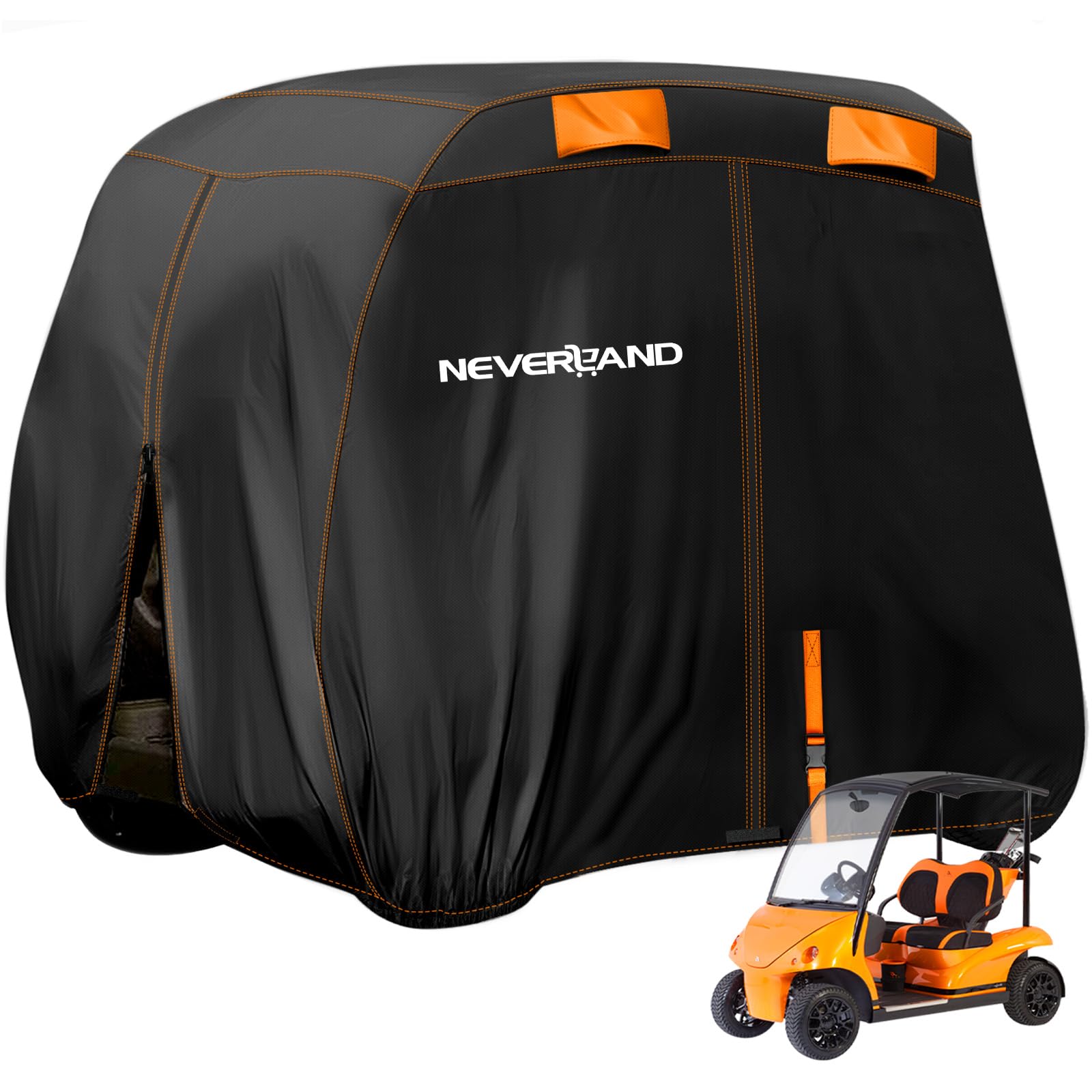 NEVERLAND Golf Cart Cover,4 Passenger 420D Waterproof Golf Cart Covers Fits for Ezgo,Yamaha,Golf Carts,Outdoor Windproof Sunproof with Three Zipper Doors 4 Seat Club Car Cover