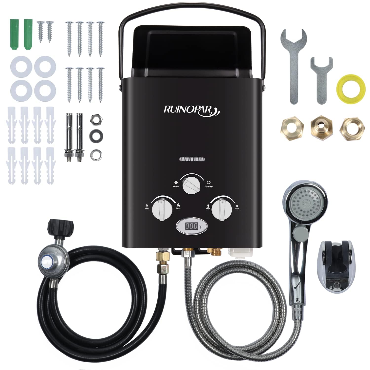 Photo 1 of Portable Water Heater Propane Tankless - 6L 1.58GPM RV on demand Hot Gas Outdoor Digital Display Water Heater for Camping,Boat,Cabins(black)