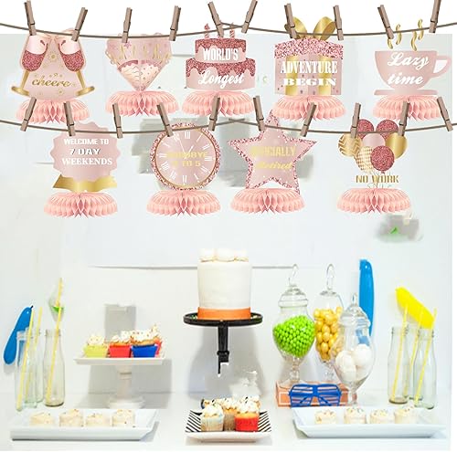 Miniatura 4 de 9Pcs Happy Retirement Decorations Table Honeycomb Centerpieces Party Supplies Pink Rose Gold Retirement Adventure Awaits Sign for Men Retired Decor