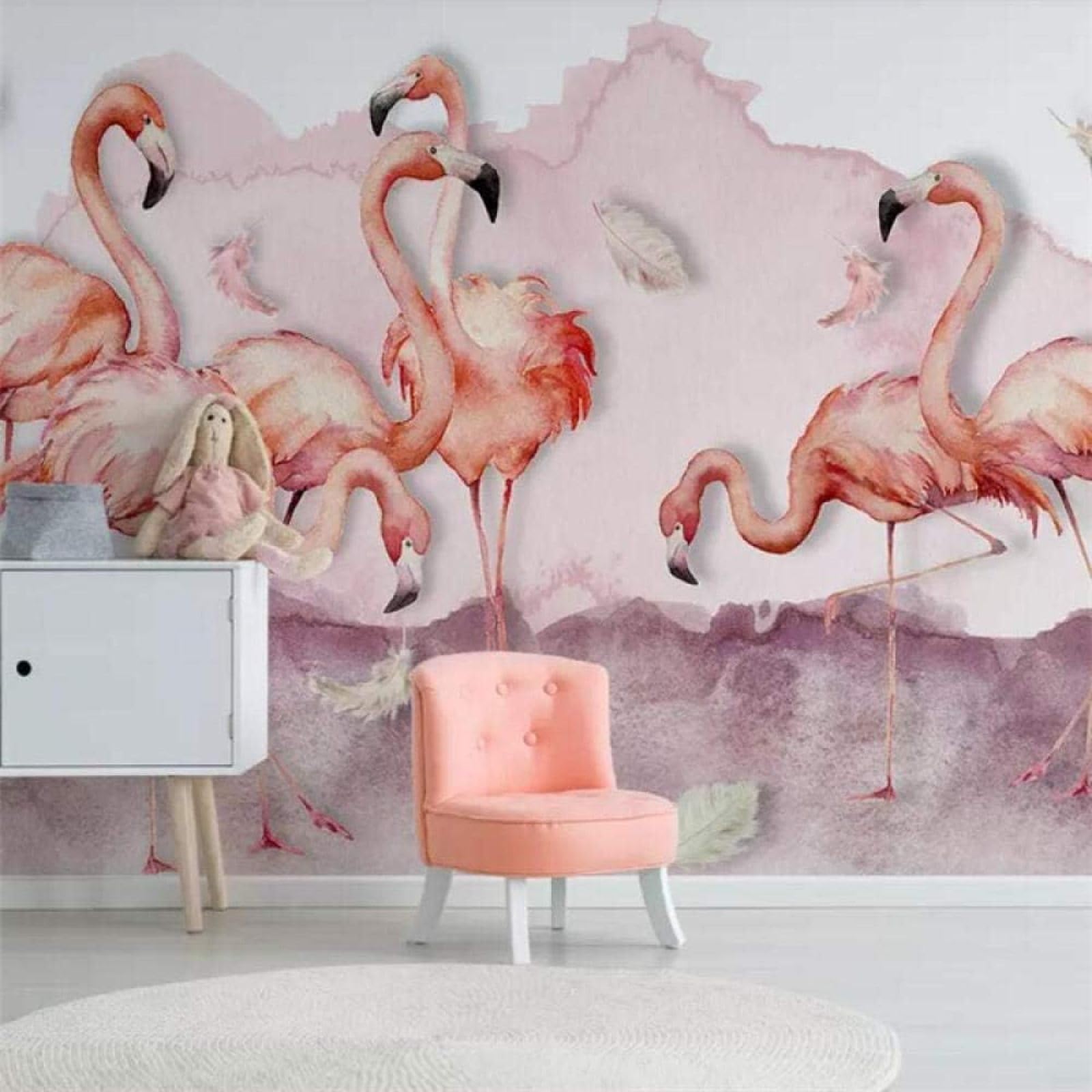 Papel pintado de flamingo rosa en textura de seda premium para comedor XLMING