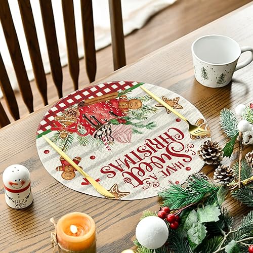 Miniatura 10 de Artoid Mode Juego de 4 manteles individuales de pan de jengibre helado de Navidad 12 x 18 pulgadas tapetes de mesa de Navidad de invierno para